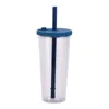 Wholesale 24oz double layer plastic skinny transparent tumbler with colorful straw water cup coffee cup gift High quality DHL MIN