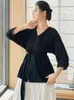 Bluzki damskie koszule damskie lniane lniane topy i koszulka w szyku w szyku w sevie z długim rękawem 2022 Autumn Designer Modern Lady Bandage Shi