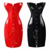 Sıradan Elbiseler Gotik Kadın Seksi Wetlook Pvc Faux Deri Korse Uzun Korse Vücut Catsuits elbise Lateks Siyah Kırmızı İnce Butiers