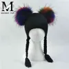 Baby Hat Autumn Winter 2017 Beanie Hat With Double Real Fur Pompom Warm Wool Toddler Cap Multicolor Kids 2 Real fur Pom Hat J220722