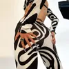 Dziwne puss Zebra Print Women Casual 2 -Pan Bandage chuda uprawa top+spodnie moda pasująca strefa strefa stroi