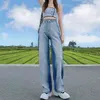 Retro Street Style Hohe Taille Breite Rohre Hosen Alter-Reduzieren Farbverlauf Jeans Frauen Sommer Dünne Jeans Mode Blaue Hosen L220726