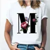 26 alphabet Brief T Frauen T-shirt Mädchen A Bis Z Kombination Blumen Kurzarm Casual Koreanische Stil Tops Drop Schiff