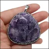 Pendant Necklaces Pendants Jewelry Natural Stone Crystal Ore Female Geometric Amethysts Cluster Charms F Dhzlc