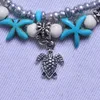 S2919 Fashion Jewelry Vintage Turtle Starfish Shell Pendant Charms Beach Anklet Beads Double Layer Beaded Anklets