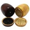 Smoking Natural Wood 63MM Barrel Shape Dry Herb Tobacco Grind Spice Miller Grinder Crusher Grinding Chopped Hand Muller Zinc Alloy Cigarette Wooden Holder DHL Free