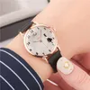 Montre-bracelettes en cuir ceinture dames watch quartz montres en verre diamant scale numérique petite robe noire pu bracelet