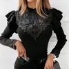 Women039s Tshirt arruffale di donne solide a manica lunga donna magliette thirt oneck a maglia Brack BodyCon Tops Fashion Skinny Autumn W9472198