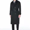 Hommes Trench-Coats Solide Couleur Manteau Hommes Classique Double Boutonnage Hommes Long Mâle Noir Revers Style Britannique Pardessus 3XLMen's Viol22