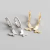 후프 Huggie Sterling Silver Ear Buckle Butterfly Earring for Women Crystal Drop Tassel Pendant Giftshoop