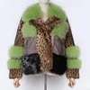 Women's Fur & Faux YOLOAgain Women Natural Turn-down Collar Leopard Real Mink Jacket Coat