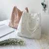 Small Canvas Bags for Women Girls Shopper Designer Handbag Casual Embroidery with Daisy Crochet Cute Mesh Shoulder Tote Bag 220413