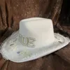 Beretten witte handgemaakte vrouwen wollen bruid cowboy hoed brede run bruids strass rhinestone western sombrero hombre fedora