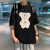 Privathinker Flock Printing Bear Men's T-shirt Short Sleeve Oversized Brand Male Tops Summer Casual Unisex Tees Korean Clothing 220513