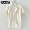 URSPORTTECH Sommer Vintage Herren Hemd Baumwolle Leinen Lose Beiläufige Solide Kurzarm Taste Tops Harajuku Marke Bluse 220322