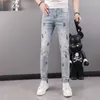 Neue Trend Herren Jeans bestickt Strass Mode Design Mann Bleistift Hose Slim Fit hochwertige vielseitige Hose Streetwear Denim Hosen 28-36