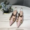 Designers Fashion Trends Womens Pointed Toe Horsebit Flats Sandals Sheepskin Lining Classic Copper Metal Hardware Celebrity Shoes 35-40