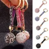 Keychains Rhinestone Crystal Leather Ball Keychain Charme Car Pendant Bag Key Ring Keyfob Miri22