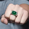 Bröllopsringar grön agat inlagd chalcedony crystal ring mormor smaragd retro pekfingeröppning justerbar ringwedding