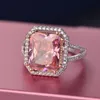s925 zilveren ringen roze vierkante diamanten kunstmatige high carbon rechthoekige afgeschuinde auto platte ring diamanten ring