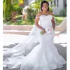 Plus Size Crystal Off the Shoulder Mermaid Wedding Dresses Bridal Gowns Vintage Tulle Lace Appliques Country Africa Vestido De Nov2899