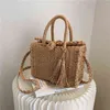 Sacos de compras Bohemia Caixa tecida Mulheres Bolsa Boho Bosel Beach para Ombro Trançado Crossbody Bag Rattan Rattan Bolsa 220412