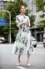 Women's Runway Dresses Lace Up Bow Collar Long Sleeves Floral Printed Elegant High Street Fashion Designer Dress Vestidos