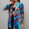 여자 양복 블레이저 컬러 인쇄 단일 버튼 느슨한 여자 재킷 스트리트웨어 가을 플러스 크기 우아한 사무실 레이디 코트 미국 세련