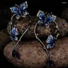Boucles d'oreilles couleur argent pour femmes véritable papillon bleu bijoux de mode glamour à la main émail oreille StudsStud Odet22 Farl22