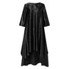 Plus Size Dresses Women Irregular Dress VONDA 2022 Spring Asymmetric Hem Pleated Vestidos Casual 2 3 Sleeve O Neck Elegant Robe Fe262l