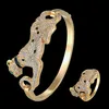 Earrings & Necklace Zlxgirl Jet Enamel Gold Leopard Animal Bangle With Ring Jewelry Sets For Women Metal Mirco Pave Bracelet BangleEarrings