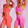 Sömlös yogaset Set Women Solid Workout 2st Two Piece Long Sleeve Crop Top Leggings Gym Suit Outfits Fitness Sport 220629