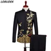Chinese Tunic Suit Vintage Embroidery Blazer Pants 2Pieces Mens Suit Chorus Performance Stage Costume Singer Host Formal Dress 201104
