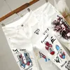 Women's White Skinny Denim Pants Cartoon Graffiti Printed Stretch Jeans Summer Autumn Slim Body Pencil Ladies Jeans