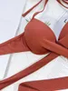 Dames badmode zomer strand bruin sexy halter onderbraden bh gesneden hoge taille Braziliaanse bikini set zwempak bather bathing suitwomen's
