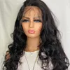 Natural Black Long Body Wave Glueless Lace Front Wigs For Women Synthetic Hair Wig Pre Plucked Daily Wear T Part