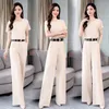 Women's Two Piece Pants Women's Professional Suit 2022 Spring And Autumn Western Style V Collar Top Wide Leg Set Plus Size ClothingWomen