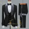 Szmanlizi أحدث التصميمات Black Floral Party Blazer Men Suits Assume Homme Groom Tuxedos Wedding Terno Maschulino 3 Pitch 220817