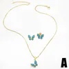 مختنقات Zicorn Butterfly Necklace arring مجموعة للنساء للنساء ألوان ذهبية تقليد الحجر الفيروز قلادة الحجر