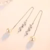 925 Sterling Silver Fashion Flower Dangle örhängen Luxur Pearl Long Tassel Leaves Crystal Ear Rings smycken för kvinnor8635913