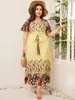 Plus Size Dresses Maxi For Women Summer 2022 Printed V-Neck Tie Casual Evangelical Long Dress With Belt Woman Clothing FemalePlus