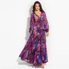 Aecu vestido floral impressão boho maxi vestido sexy senhora boêmio outono vestido longo mulheres vestidos de praia feminino vestes vestidos de festa 220531