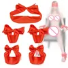 Brinquedos eróticos para mulheres SM escravo BDSM Sexy Game Sexy Red TINTED Cloth Máscara de olho com algemas casas de fetiche de fetiche