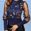 Elegant Fashion Women Blouses Tops Shirts Floral Embroidery Long Sleeve Round Neck Femine Long Sleeves Patchwork Streetwear Tops 210308