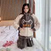 Pluche 5xl winter warm flanel dikke koraal fleece kawail cartoon hoge kraag pamas grote buste sweatshirt pak pocket lounge set 220329