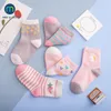 5 par/parti Unicor Star Strip Cotton Knit Warm Children's Socks for Girls Year Socks Kids Women's Short Socks Miaoyoutong 220514