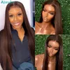 Brazilian 13x4 Dark Brown Bone Straight Wigs HD Transparent Lace Frontal Synthetic Wig for Black Women