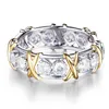 Frauen Liebes Band Ring Professionell Ewigkeit Diamonique CZ Simuliertes Diamant 10KT Whiteybellow Gold gefüllt Hochzeitsmarke Kreuzringe für Paare