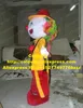Costume de poupée de mascotte drôle de costume de mascotte d'homme de clown coloré mascotte joker bouffon arlequins bouffon avec chemise jaune pantalon rouge n ° 2820 fr