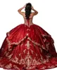 2023 BLING BURGUNDY PESKIN LACE Applique Quinceanera Dresses Lace-Up Corset Sweet 15 Pageant Gowns Plus Size Vestidos de XV ANO GW294A